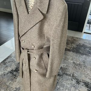 Mens vintage 1970s Pierre Cardin couture wool tweed double breasted tied coat